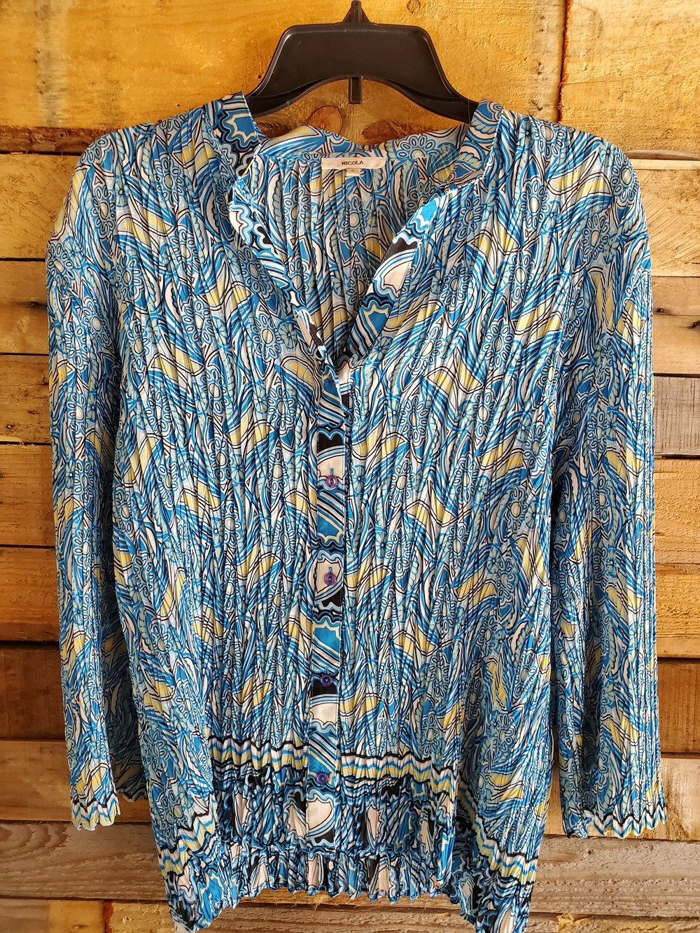 NICOLA Blue and Yellow Patterned Lightweight Blouse